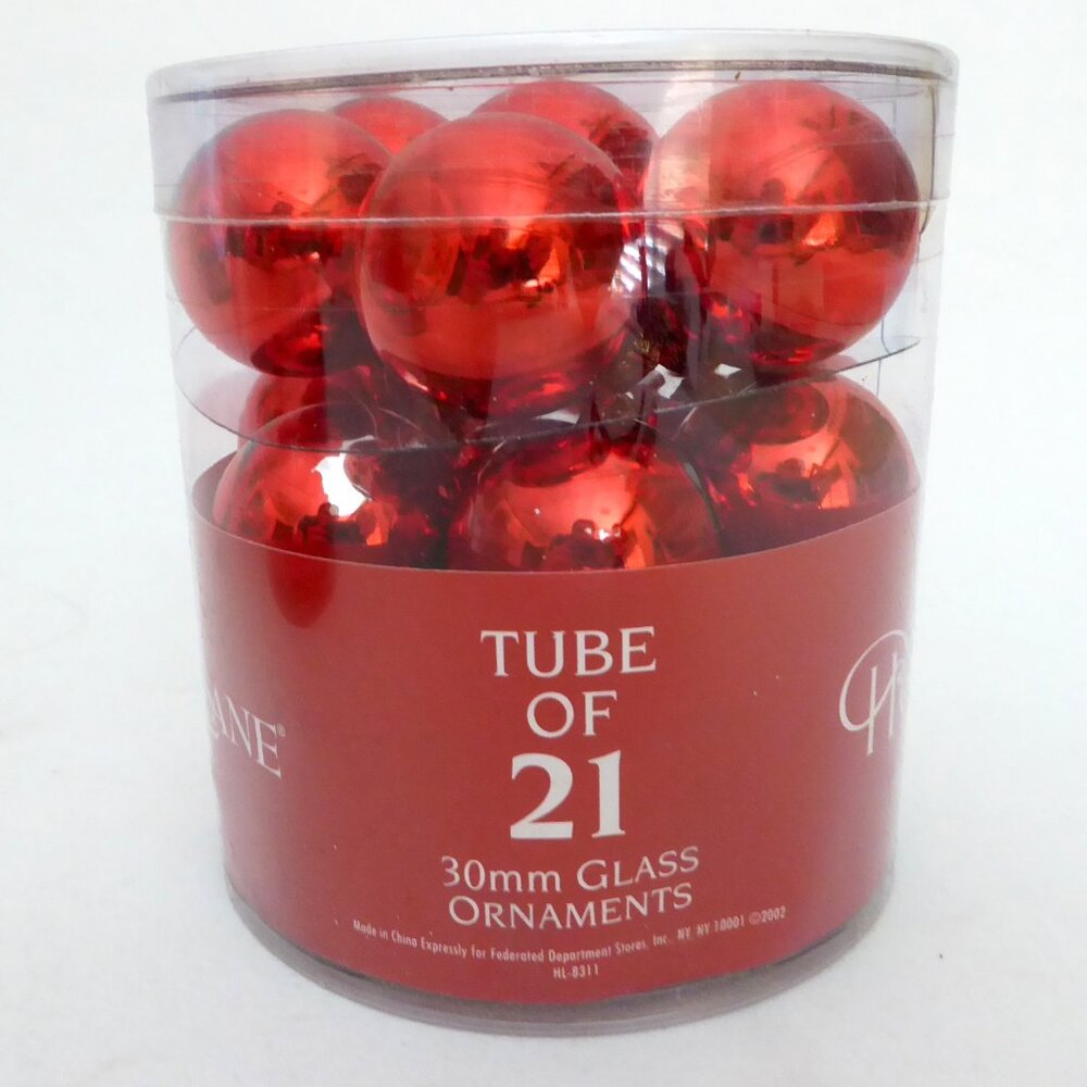 NEW 1” (30mm) CHRISTMAS GLASS BALL 84 ORNAMENTS SHINY RED LOT OF 4 TUBES - Picture 3 of 8